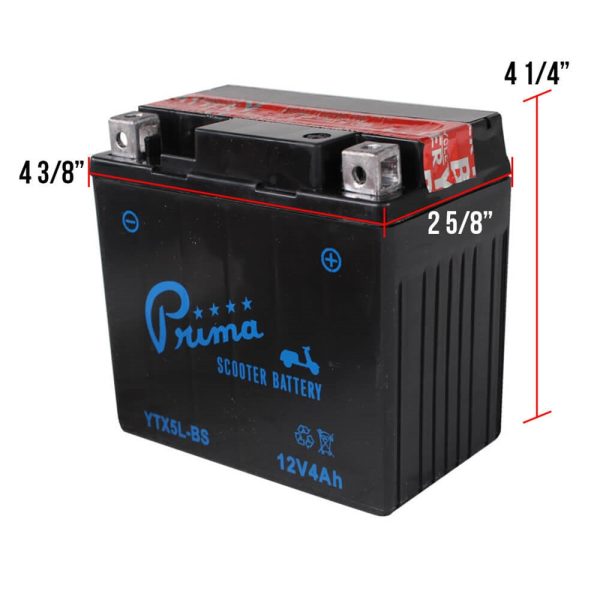 Prima YTX5L-BS Battery; Scooters ATVs Motorcycles 12V4Ah - Image 4